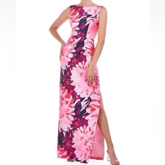 Kay Unger Nanette Azalea Pink Floral Column Maxi Gown| Size 4 - Picture 1 of 11